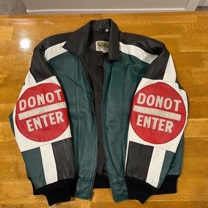 Vintage 90s Phase 2 Leather Sign Bomber Jacket XL